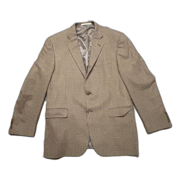 Burberry Tan Brown Wool Houndstooth Plaid Classic Sport Coat Size 42S - Picture 1 of 15